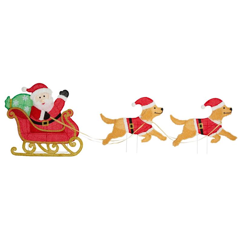 Glitzhome 90.5"L Christmas Fabric Dog with Santa Sleigh Lighted Decor - Dog with Santa Sleigh