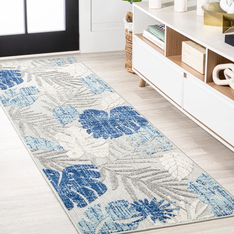 JONATHAN Y Algarve Tropical Leaf High-Low Indoor/Outdoor Area Rug - 2 X 8