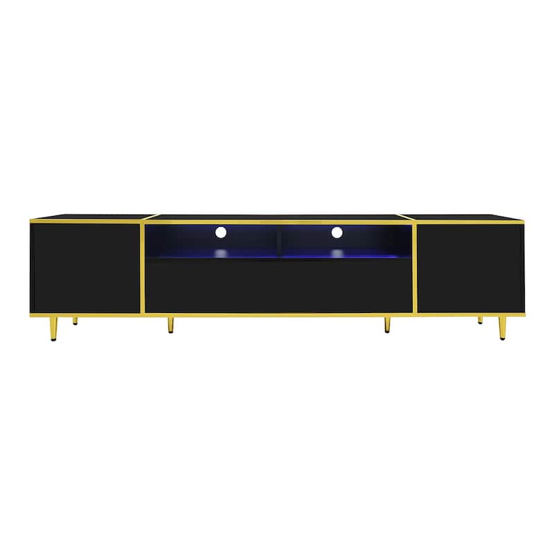 Roomfitters Modern TV Stand for up to 80 Inch TV, Entertainment Console with LED Shelves, Drawers and Cabinets