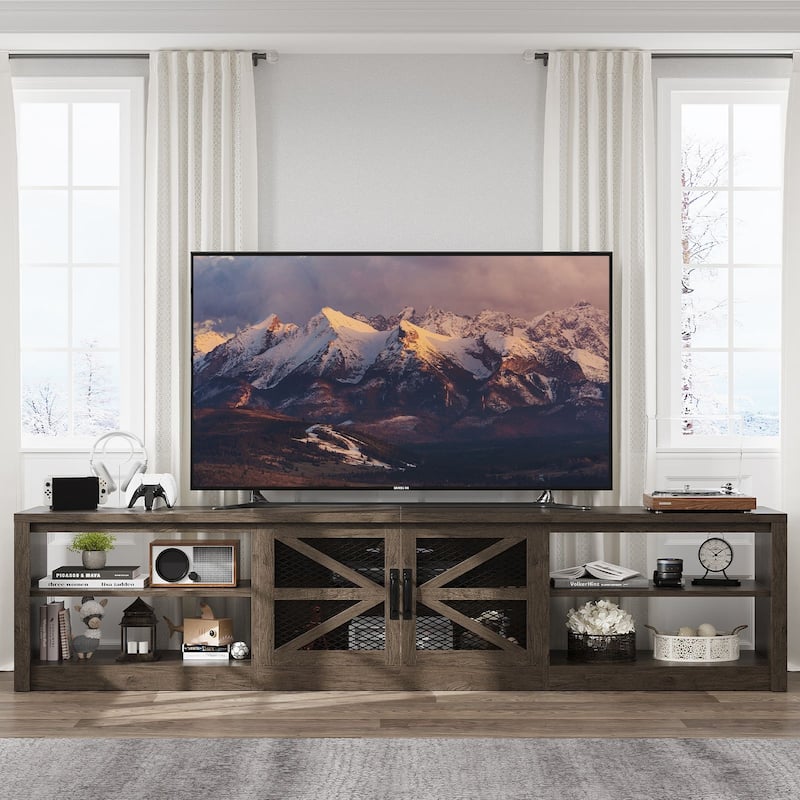 Gymojoy 78.7" Farmhouse TV Stand with LED Lights, Rustic Entertainment Center for 55-90" TV, Wood Media Console. - 78"W.