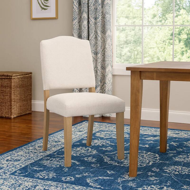 Side Dining Chair, Open Back Solid Wood Frame, Cream Woven Fabric
