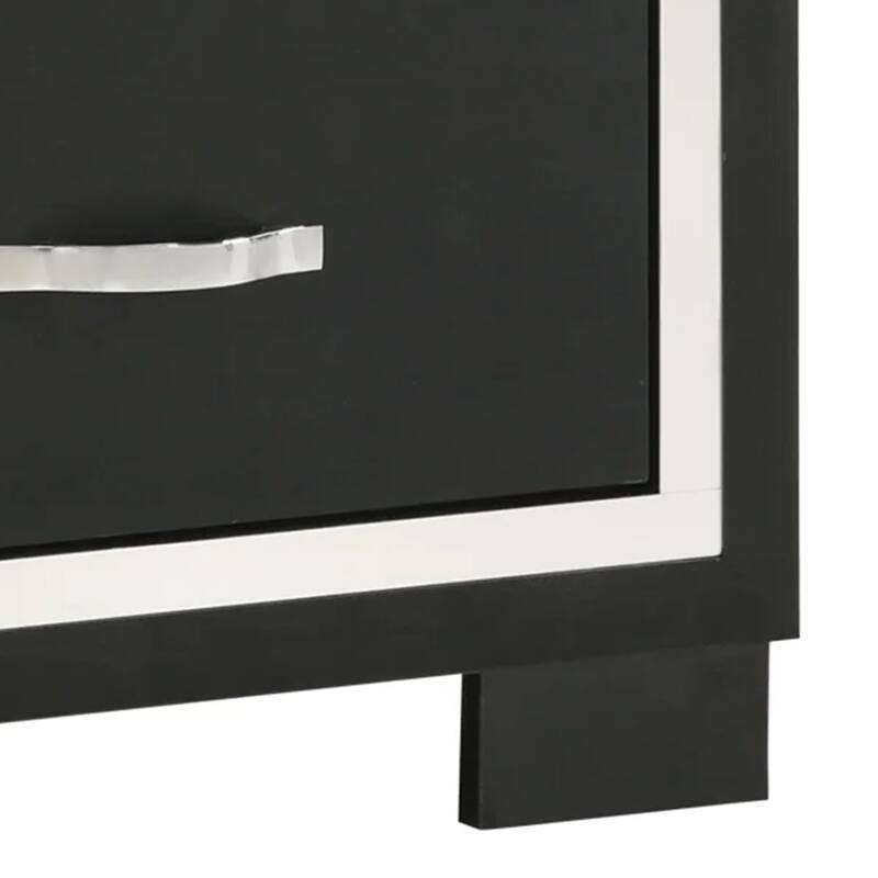 Geny Nightstand, 2 Drawers, Silver Trim and Metal Handles, Black Wood