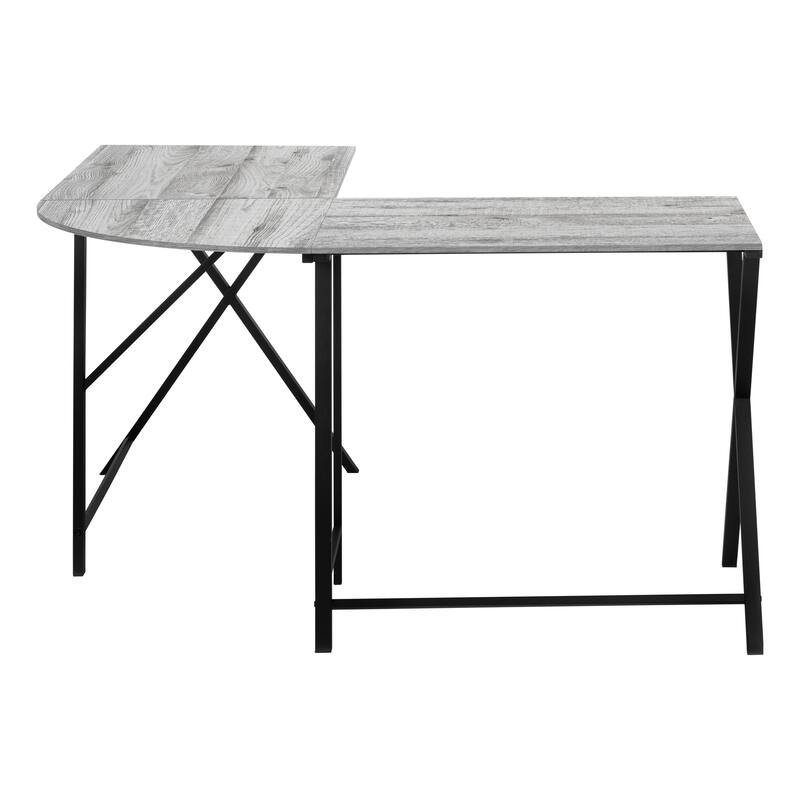 L-Shaped Computer Desk, 55" Grey Laminate, Black Metal, Corner Design, Modern Office