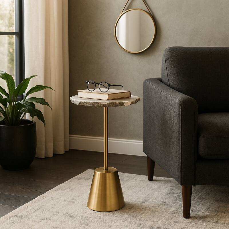 Freeform Agate Natural Edge Side Table with Metal Base