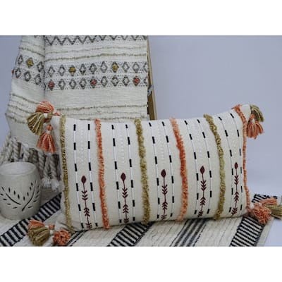 Vibhsa 14"X 24" Handwoven Throw Pillow with Fringes