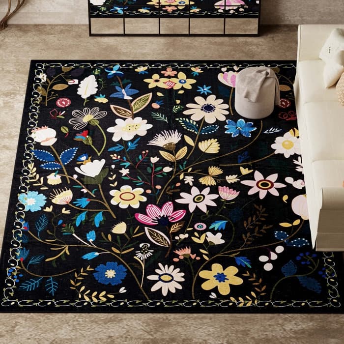 Nature Floral Non-Slip Machine Washable Colorful Modern Area Rug