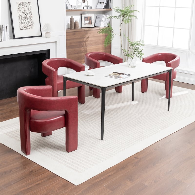 SEYNAR Modern Glam PU Leather Upholstered Dining Chair, Open-Back Accent Chair Set of 4