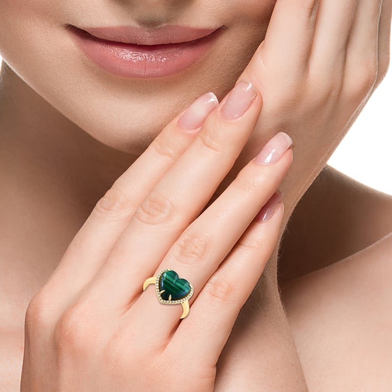 EFFY 14K Gold Malachite Pave Diamond Heart Ring