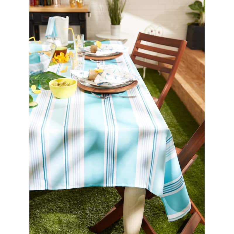 DII Beach House Stripe Print Outdoor Tablecloth With Zipper 60 Round