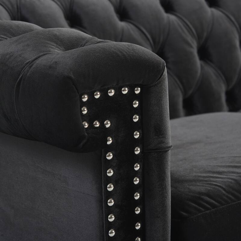 Classic Chesterfield Velvet Sofa - 3-Seater with Nailhead Trim for Living Room