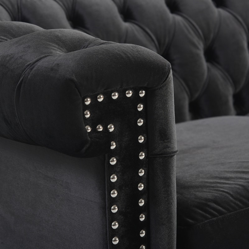 Velvet 3-Seater Sofa with Deep Tufting - Vintage Style for Living or Guest Rooms