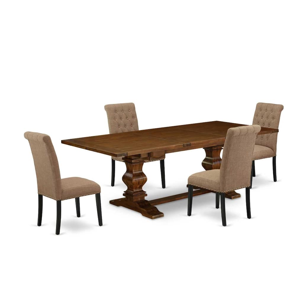 5-Piece Dinette Set - Kitchen Dining Table with 4 Parsons Chairs - Antique Walnut & Black Finish - 92