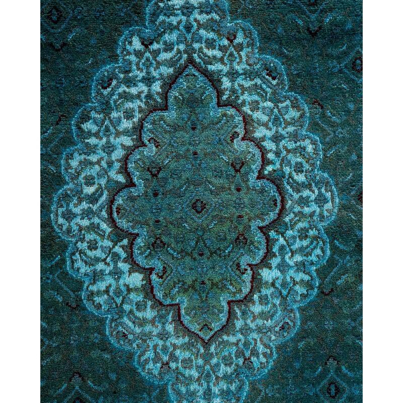 Overton Hand Knotted Wool Vintage Inspired Modern Contemporary Overdyed Blue Runner Rug - 2' 6" x 8' 6"