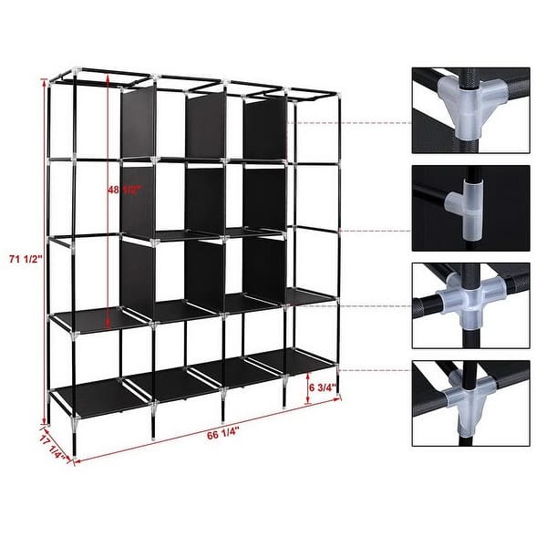 Clothes Closet Portable Clothes Storage Rack 12 Shelves Black ...