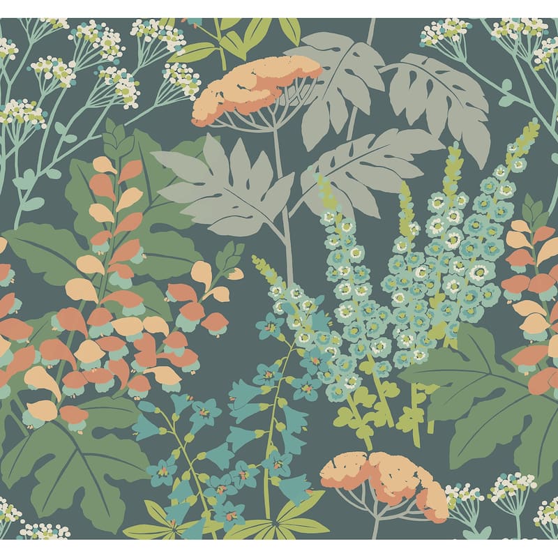 A-Street Prints Brie Teal Forest Flowers Wallpaper