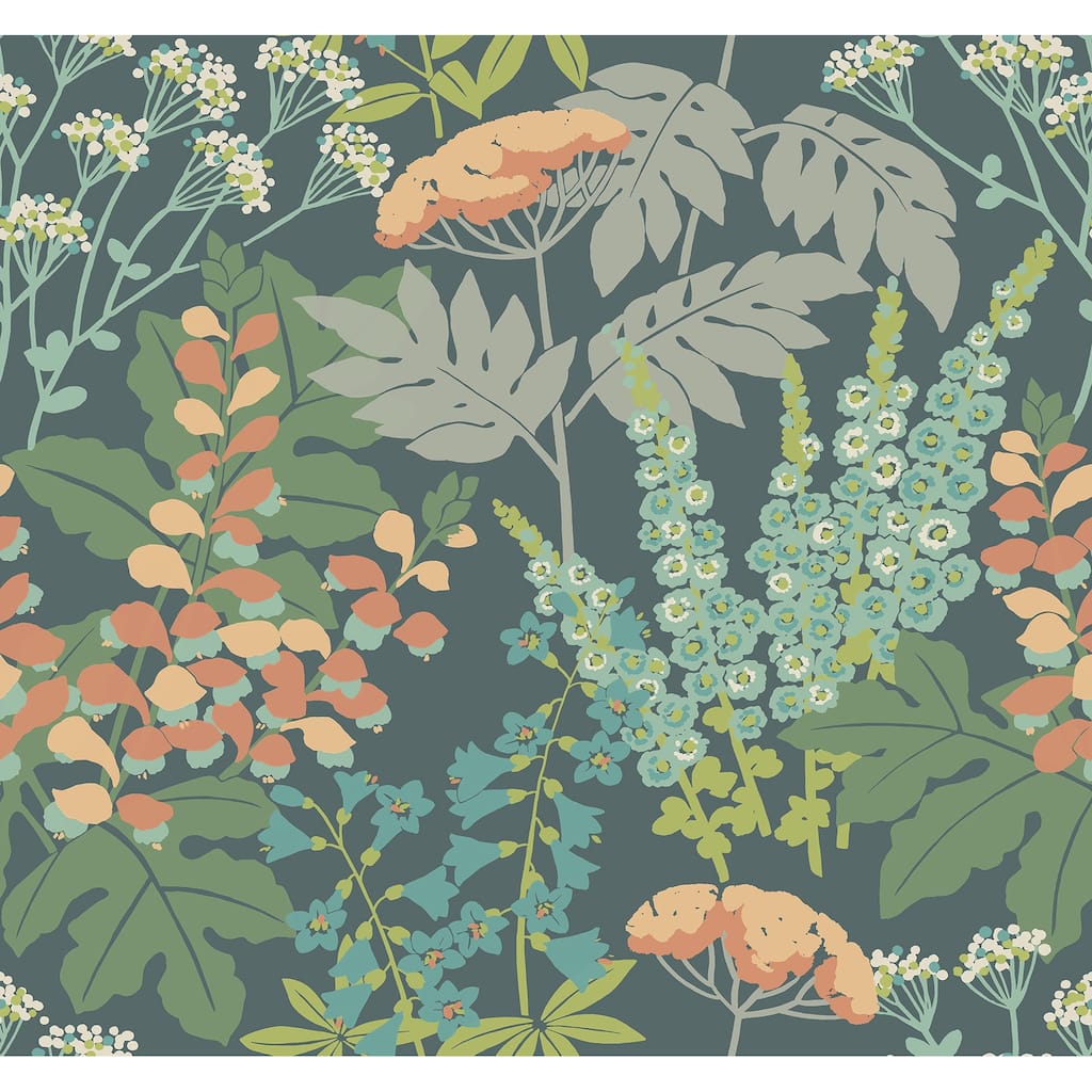 A-Street Prints Brie Teal Forest Flowers Wallpaper