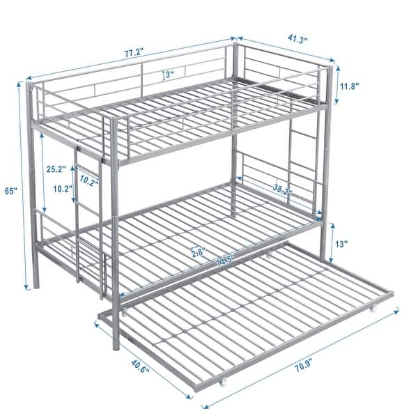 dimension image slide 0 of 2, Twin over Twin Size Metal Bunk Bed with Trundle