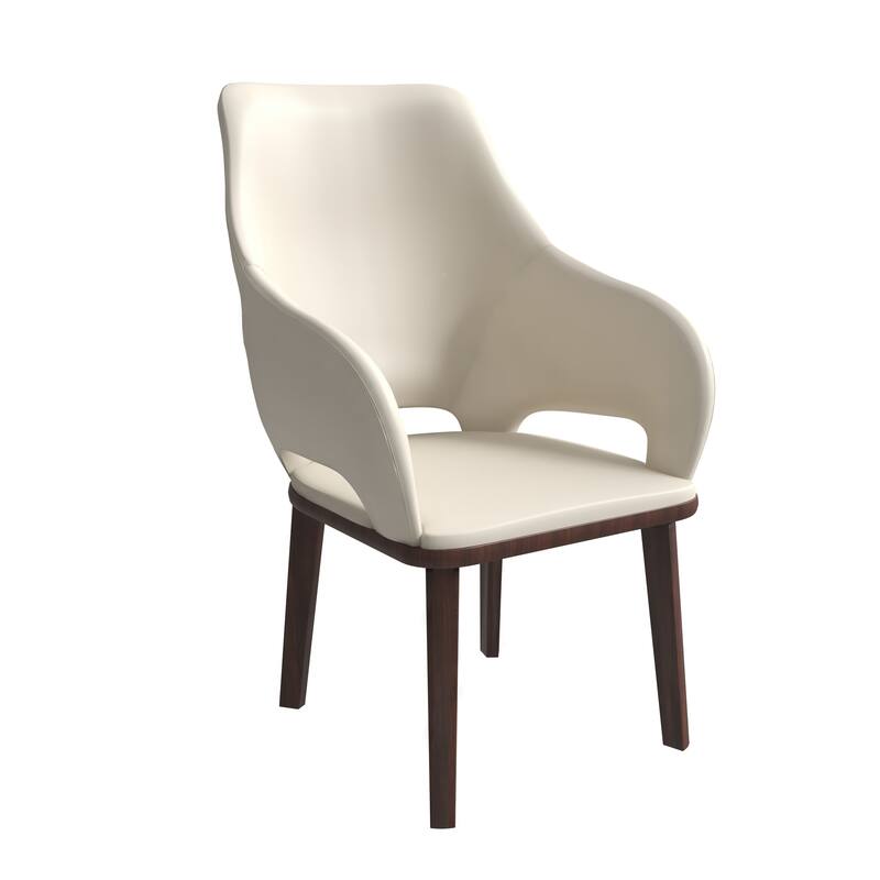 LeisureMod Vivara Leather Upholstered Dining Chair with Padded Seat - Mid-Century Arm Chair for Home Office Bar & Kitchen - Light Toupe