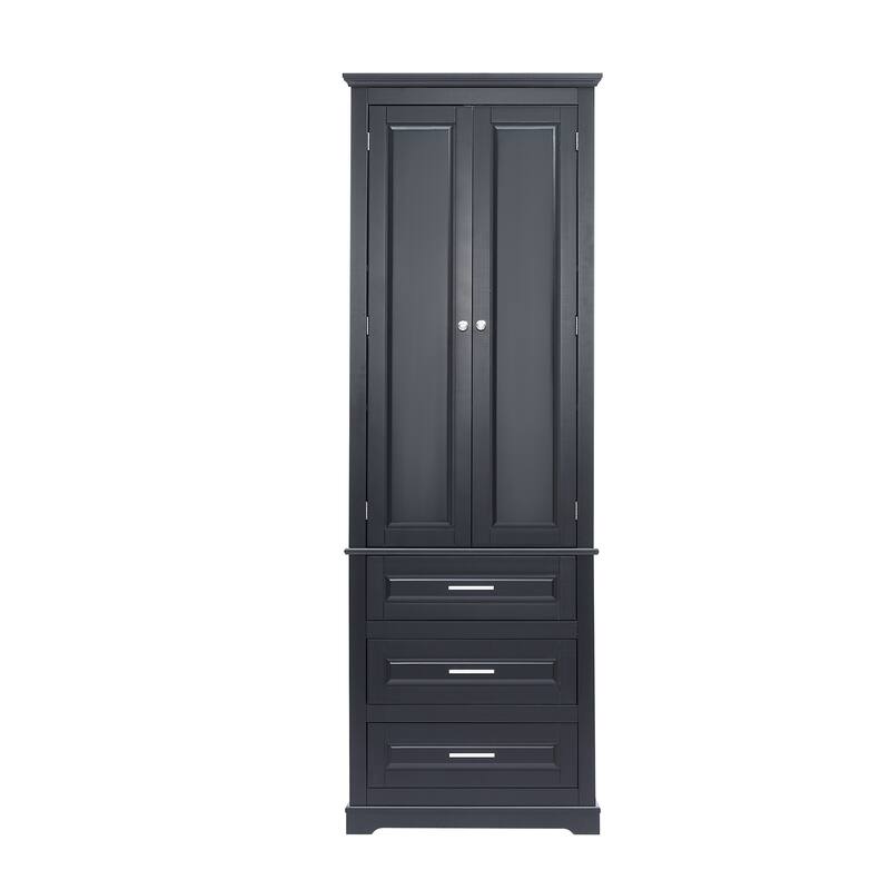 Wide Application Freestanding Storage Cabinet Tall Floor Cabinet with 3 Drawers, Adjustable Shelves and Anti-tipping Device