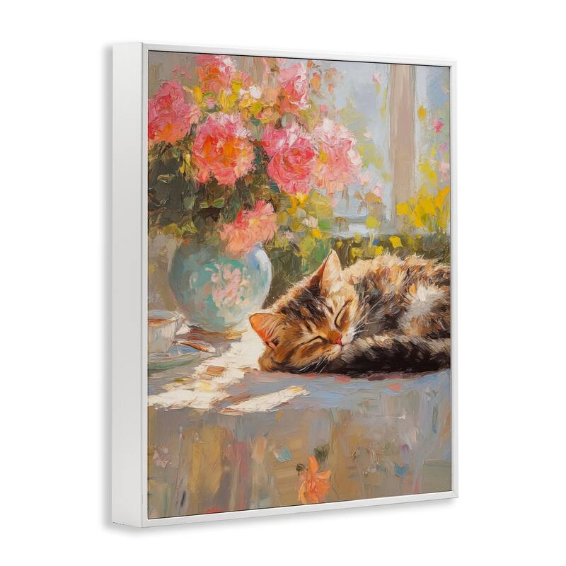 Stupell Sleeping Kitten & Flower Vase Framed Giclee Art Design By Nini Art