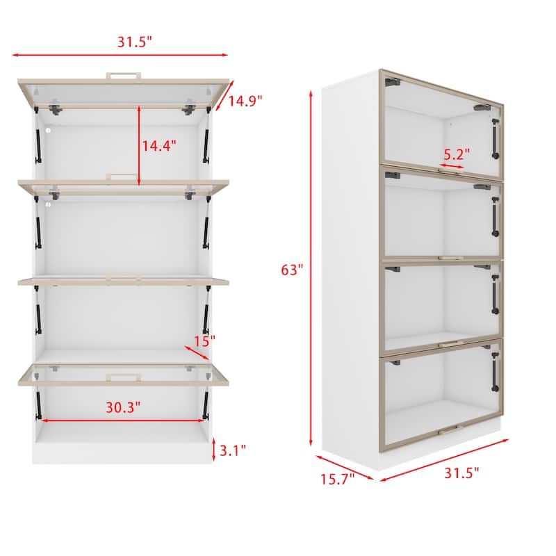 Stylish Aluminum Bookshelf with Four Hinged Doors and Strips Lighting