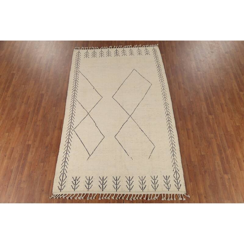 Moroccan Oriental Area Rug Handmade Abstract Wool Carpet - 5'11"x 9'8"