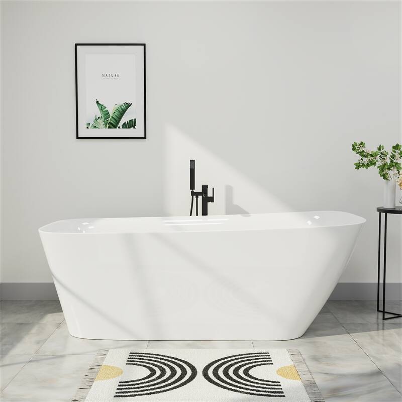 63 in. Acrylic Flatbottom Freestanding Bathtub Soaking with Pop Up Drain - 59