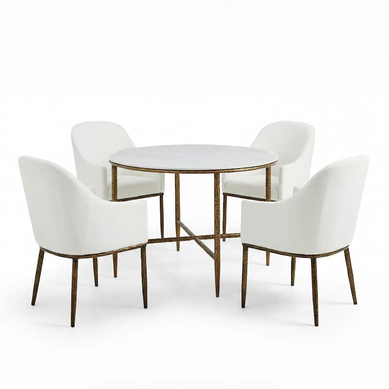 Christopher Knight Home - 5-Piece Industrial Metal Top Dining Set with Upholstered Chairs