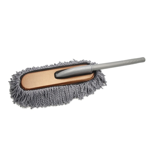 Gold Tone Gray Microfiber Auto Car Washing Brush Wax Mop Duster Cleaning Tool