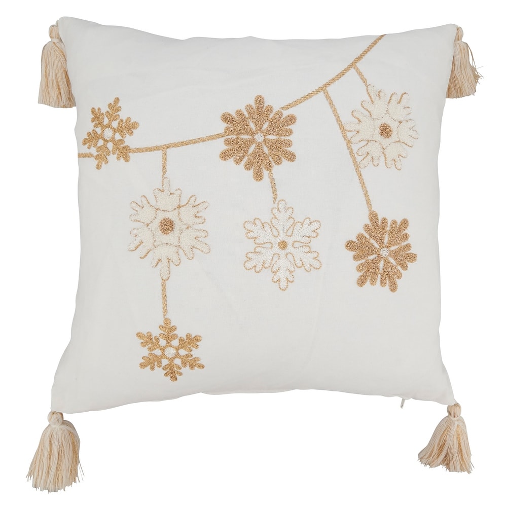 Elegant Charm Snowflakes Throw Pillow with Tassels