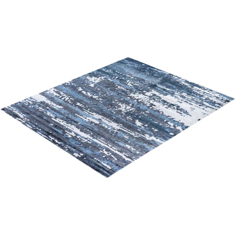 Modern One-of-a-Kind Handmade Area Rug, Blue - 8' 1" x 10' 1"