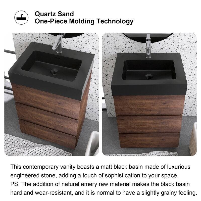 24"/30"/36" Freestanding Bathroom Vanity Set with Black Integrated Quartz Sand Sink