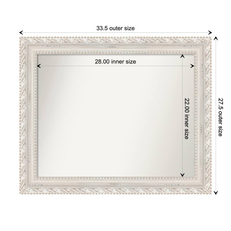 Opera Off White Non-Beveled Wood Framed Bathroom Vanity Wall Mirror - Opera Off White - Glass Size 28x22