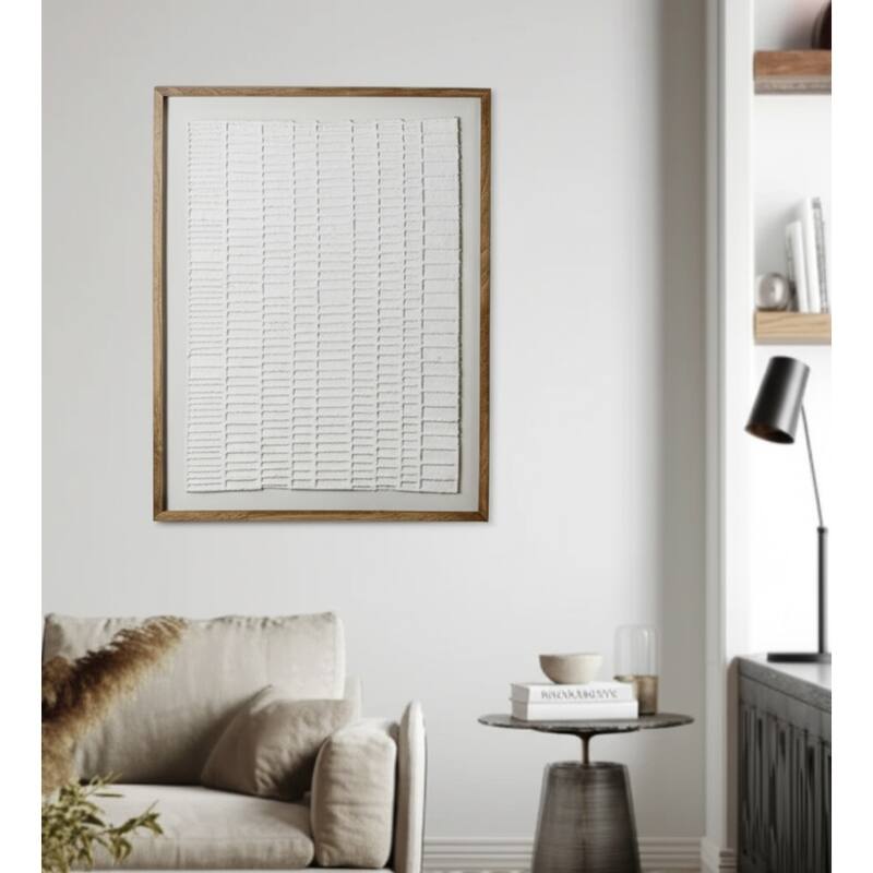 Paper Mache Wooden Frame Glass Wall Art - Ivory, 37x48 in.