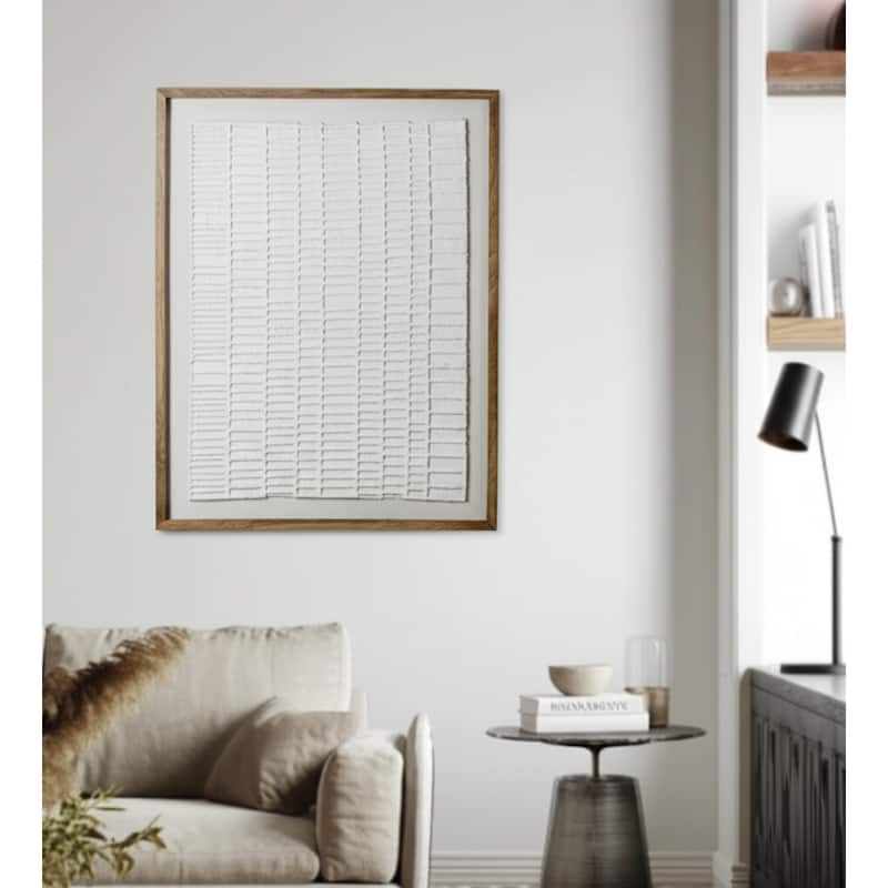 Wood Fabric Framed Art Textured Wall Decor Casual Design - 48" Ivory