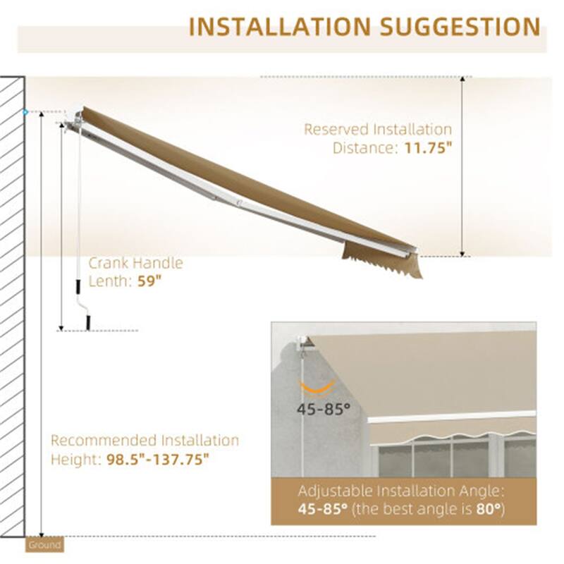 155.5" Wide Retractable Patio Awning with Extendable Aluminum Frame and UV Rain Fabric - 155.5" W x 96.5" D