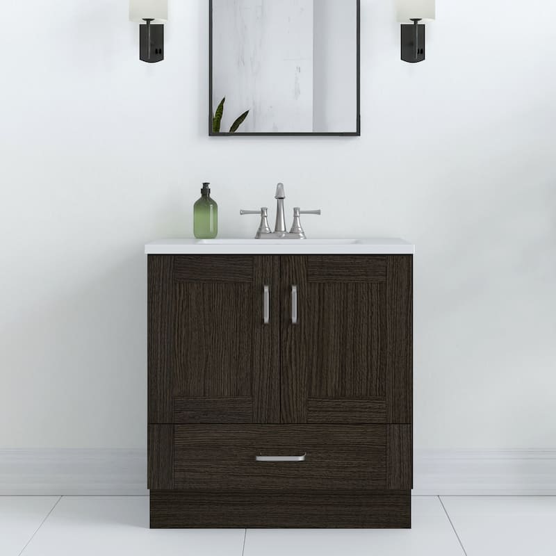 Spring Mill Cabinets Noelani 30" Bathroom Vanity With 2-Door Cabinet, Drawer, and White Sink Top
