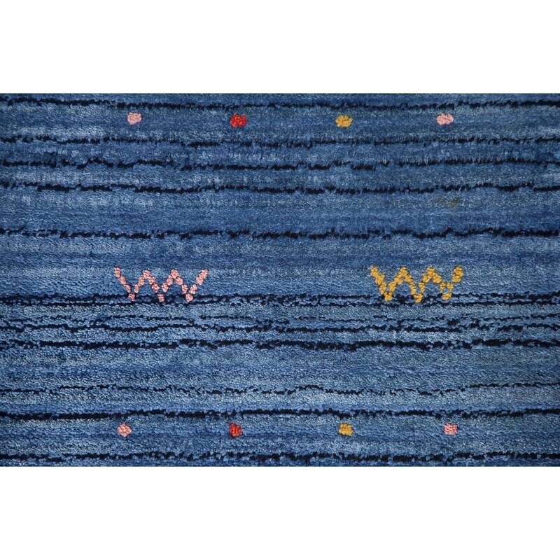 Blue Gabbeh Oriental Area Rug Handmade Living Room Silk Carpet - 8'9"x 11'4"