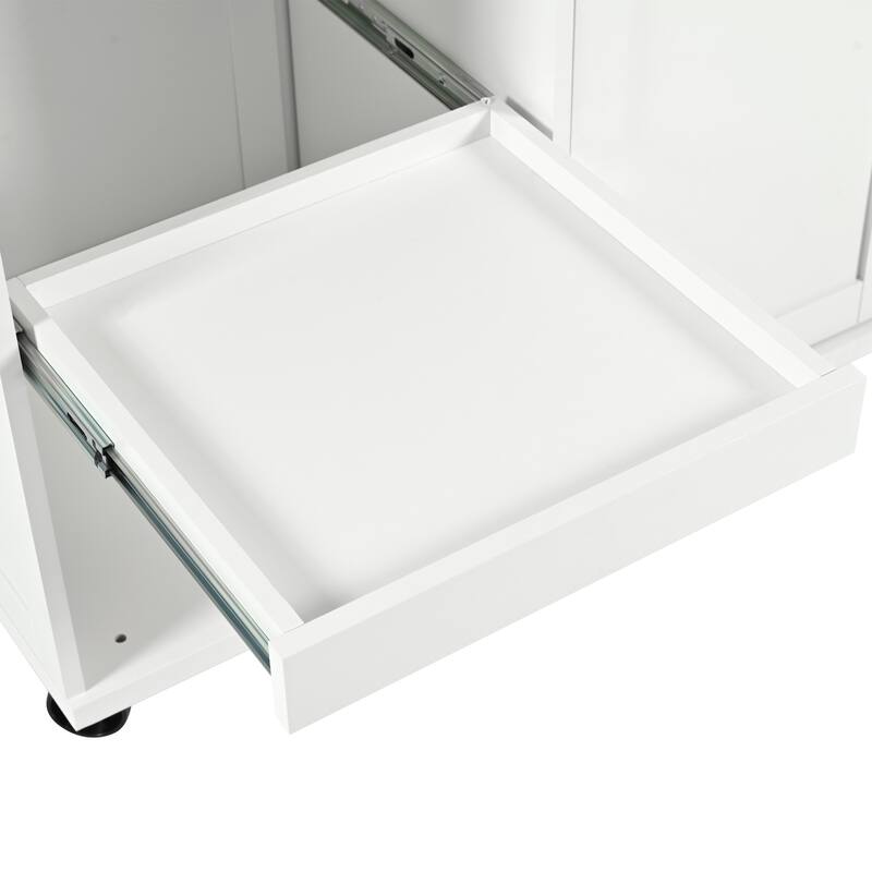 49.02'' Rubber Wood Farmhouse Kitchen Island with Rolling Wheels, Slide-Out Shelf, Towel Rack and Drawer