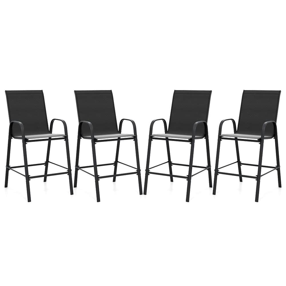 Gymax 4PCS Outdoor Bar Stools 29'' Fabric Bar Height Stools w/