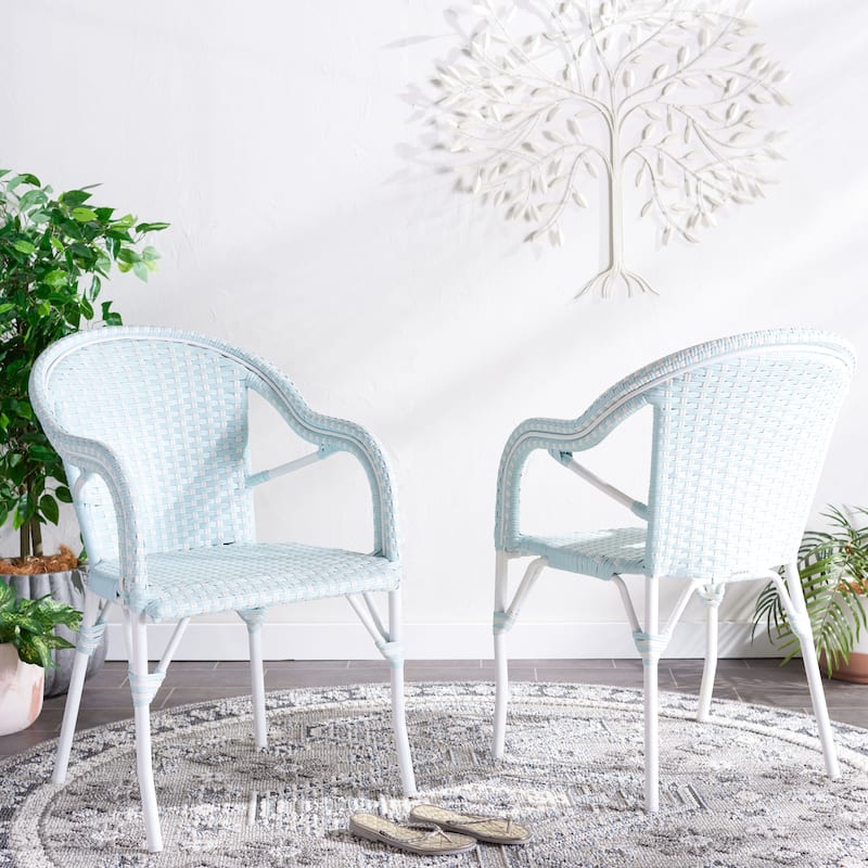 SAFAVIEH Doreth Arm Chair (Set of 2) - 23Wx36Dx25H - Baby Blue/White