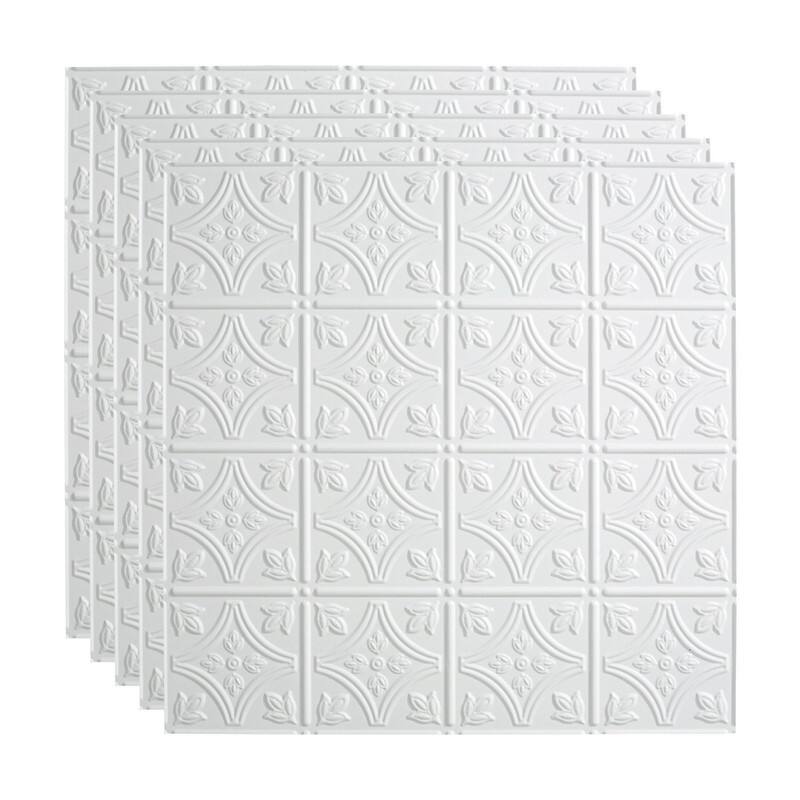 FASÄDE Traditional Style 1 Decorative Vinyl 2ft x 2ft Lay in Ceiling Panel in Matte White (5 Pack) - 5 Pack - Matte White