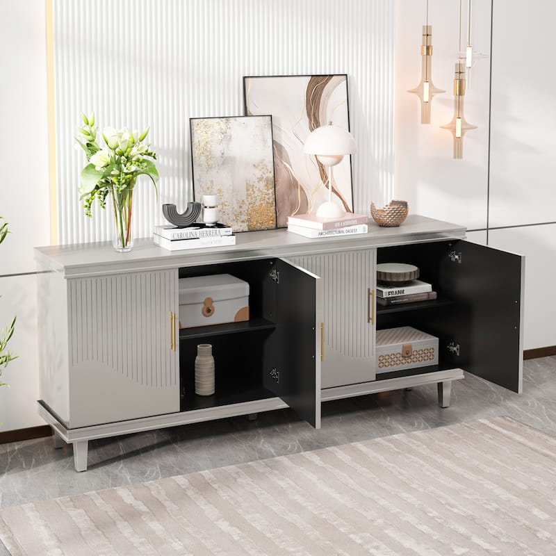 Champagne Storage Cabinet Sideboard TV Cabinet w/ Adjustable Shelves - Champagne