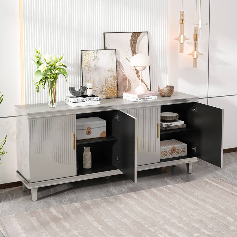 Large Storage Cabinet TV Cabinet with Adjustable Shelves, Champagne Sideboard Console Table with Double Storage Compartments