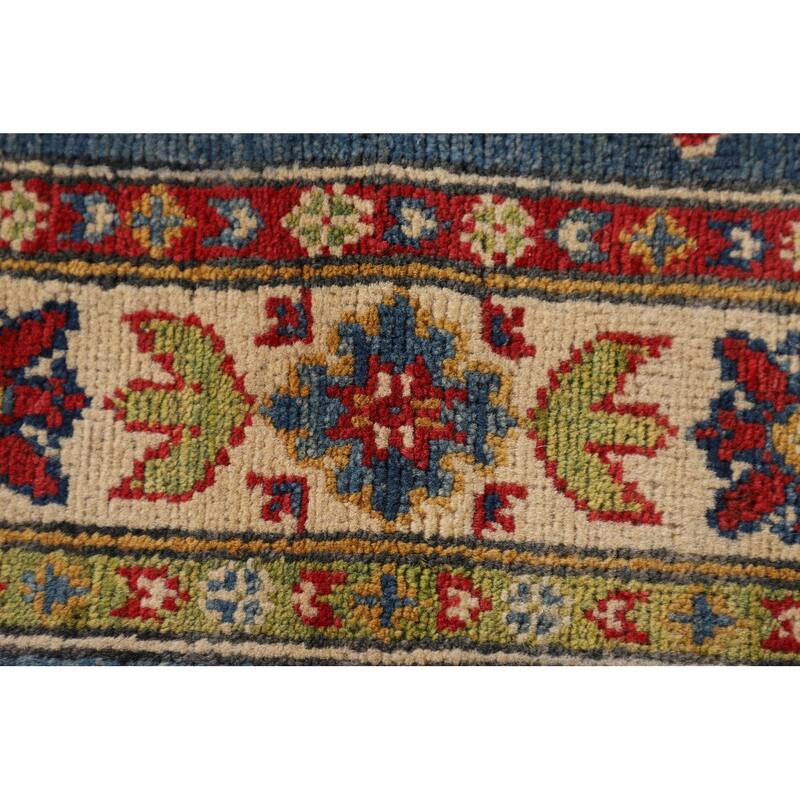 Traditional Blue Kazak Oriental Accent Rug Hand-Knotted Wool Carpet - 3'3"x 5'0"