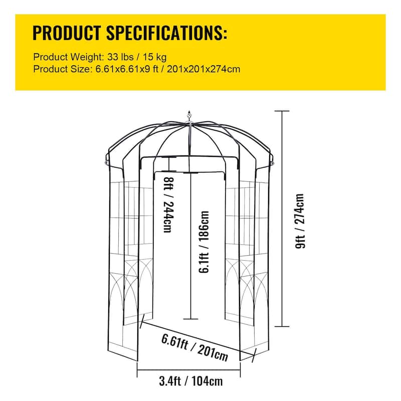 Outdoor Metal Garden Arbor Arch, Birdcage Trellis for Climbing Plants