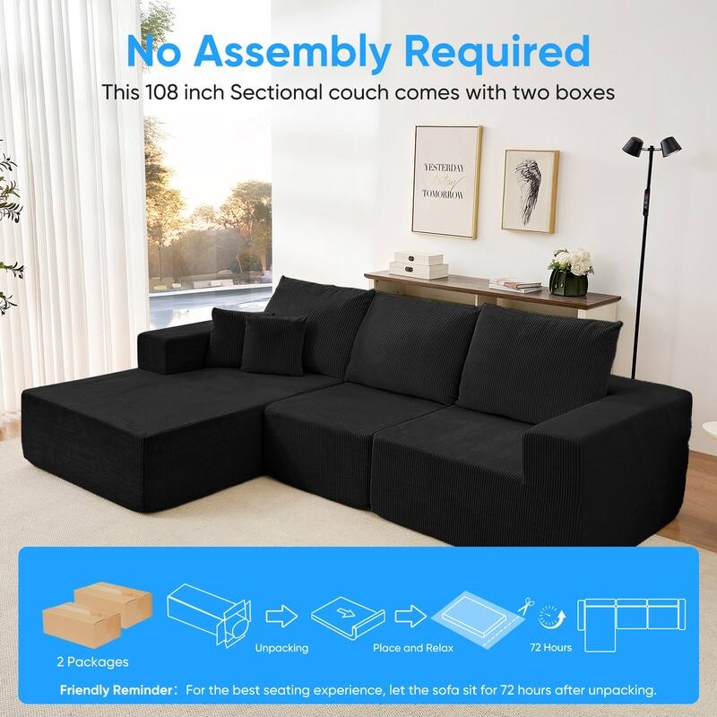 Mixoy W108"Corduroy Fabric Sectional Couch,3-Pieces Free-Combined Cloud Modular Modern L-Shaped Sofa with Chaise Lounge