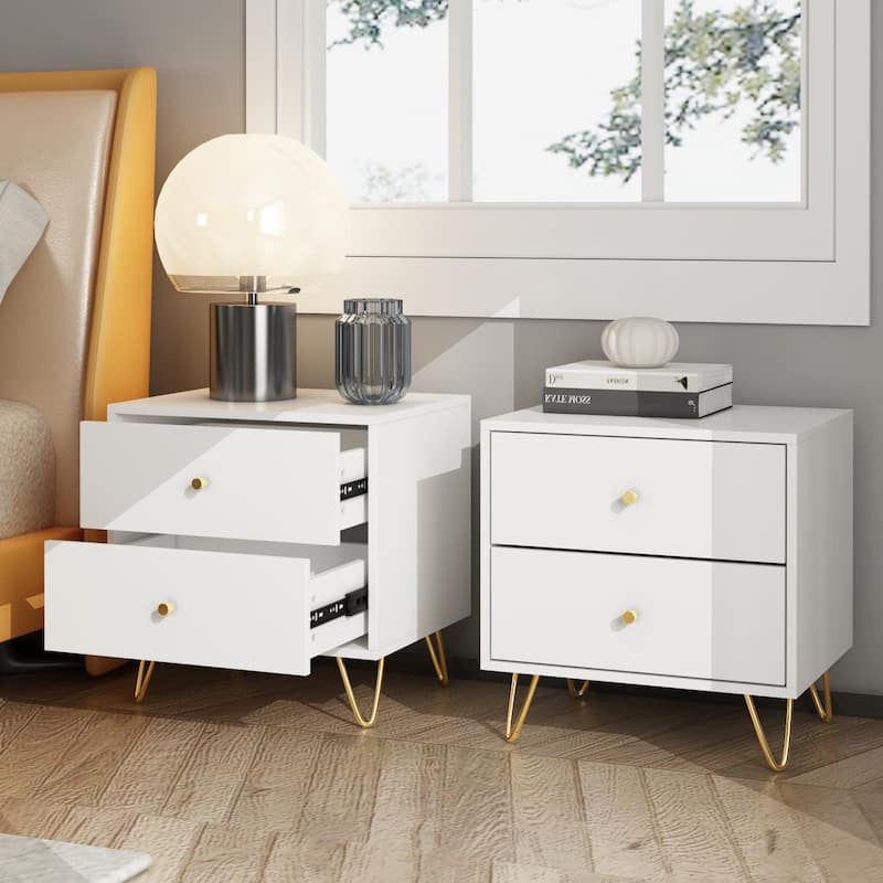2/3-Drawer Nightstand with Metal Leg - Bedside Table - White End Table