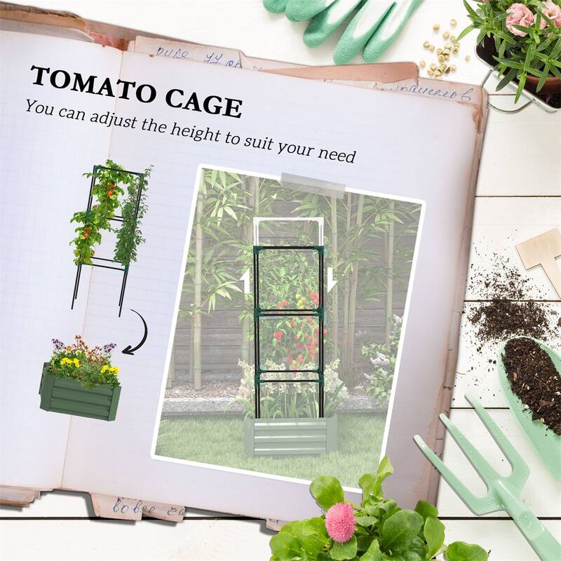 Galvanized Steel Raised Garden Bed with Adjustable Trellis for Vegetables Fruits and Flowers Outdoor Planter