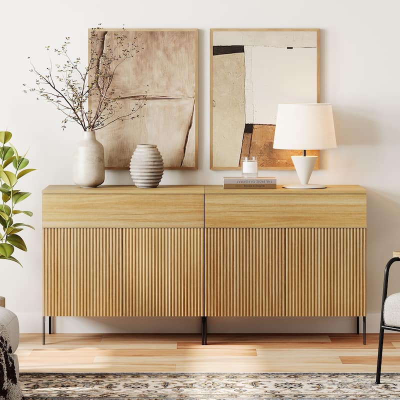 Modern Wood 31.5" Dresser With Reeded Design, Minimalist Dresser Organizer Storage - Oak - 2-drawer